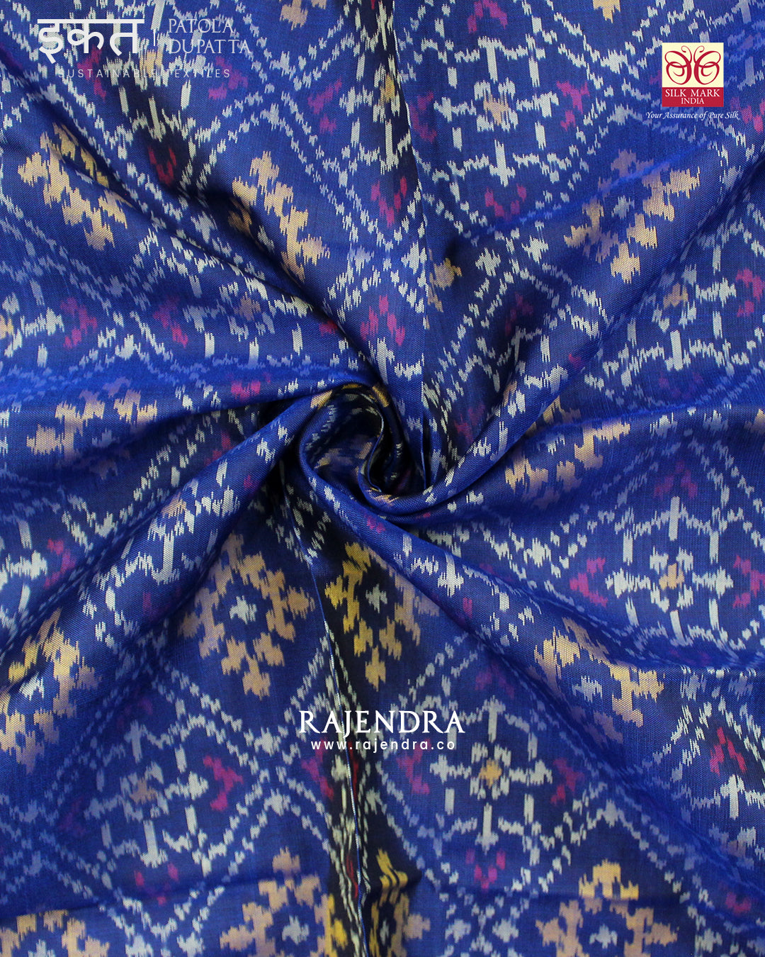 Traditional Panchanda Bhat Navy Blue Single Ikat Rajkot Patola Dupatta