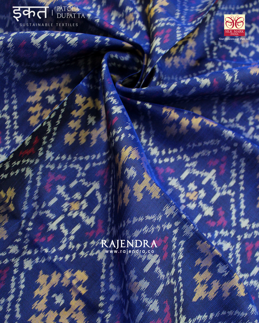 Traditional Panchanda Bhat Navy Blue Single Ikat Rajkot Patola Dupatta