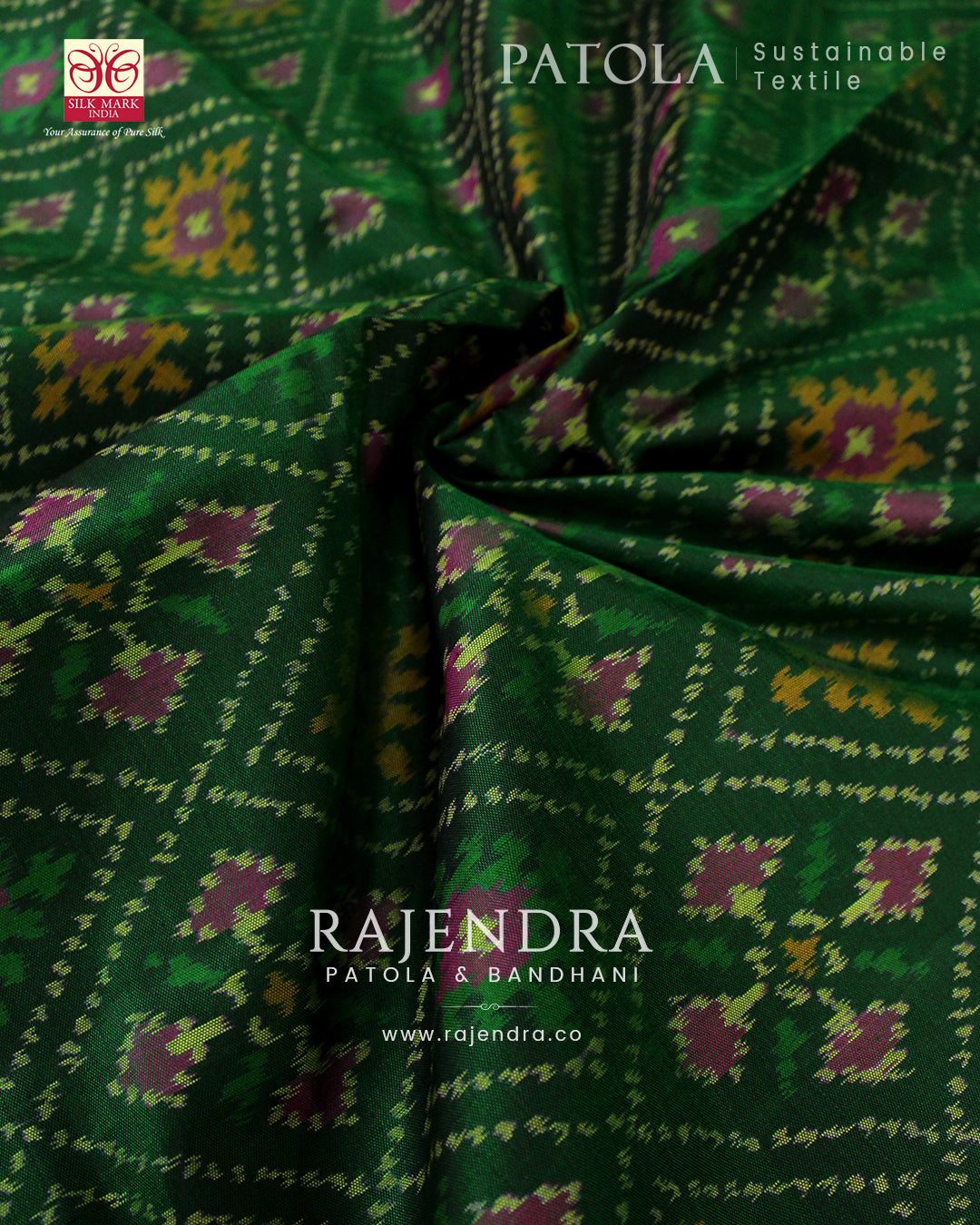 Traditional Panchanda Bhat Pink and Green Single Ikat Rajkot Patola Saree