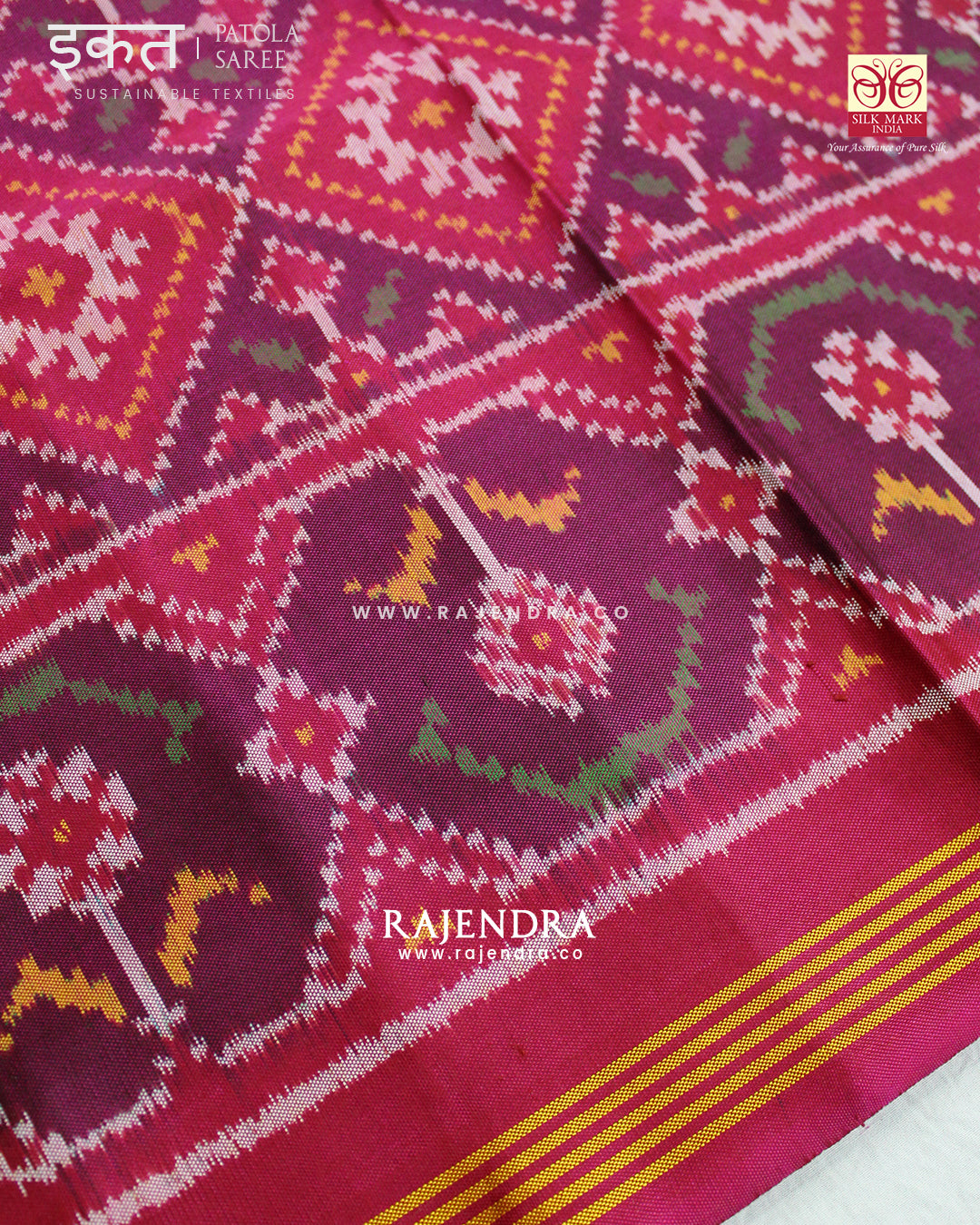 Traditional Panchanda Bhat Pink Semi Double Ikat Rajkot Patola Saree
