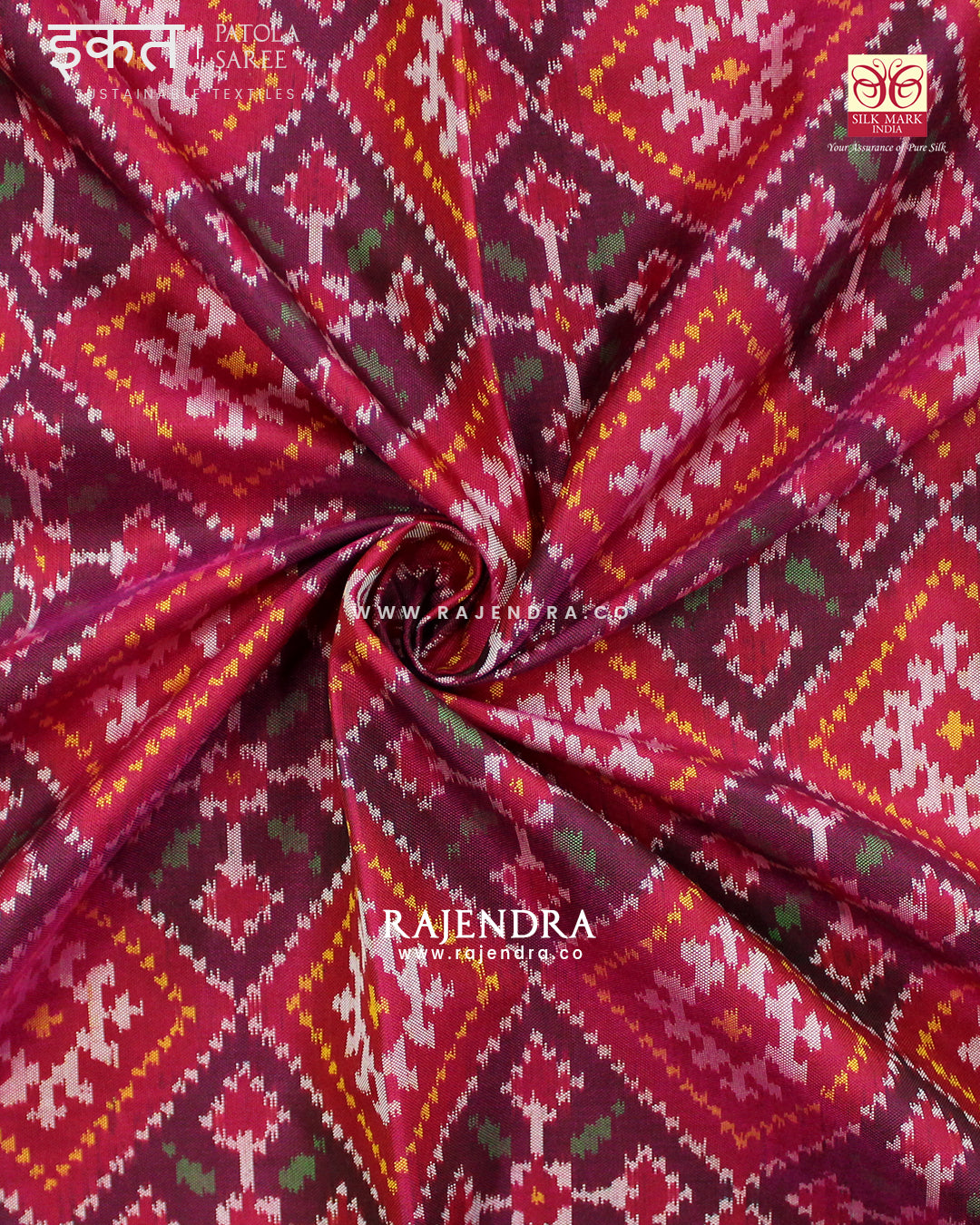 Traditional Panchanda Bhat Pink Semi Double Ikat Rajkot Patola Saree