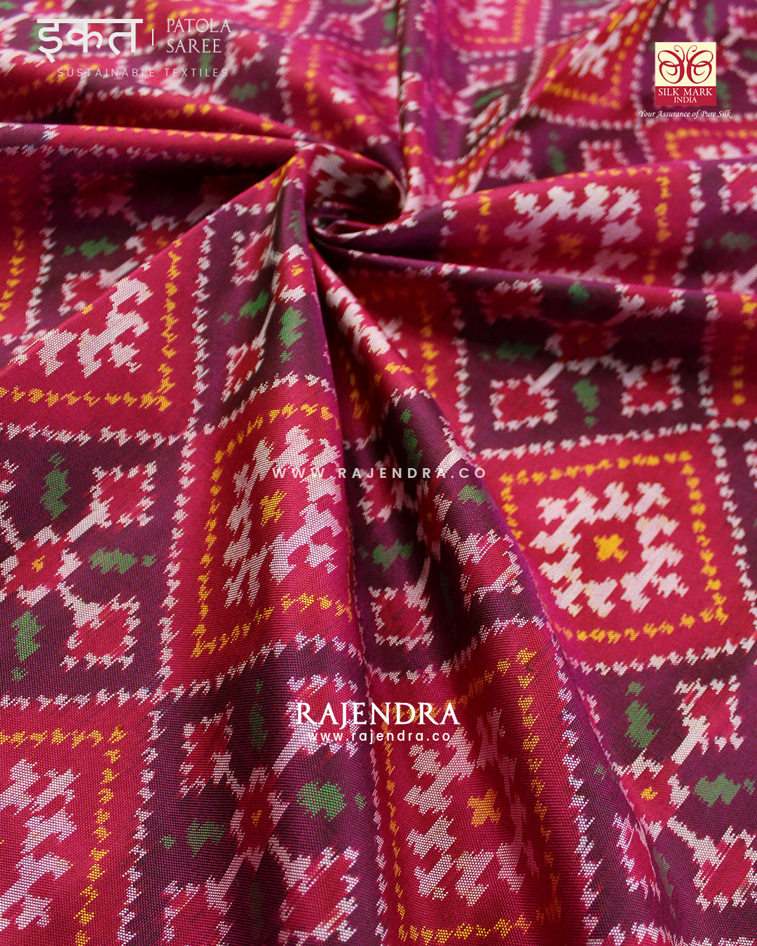 Traditional Panchanda Bhat Pink Semi Double Ikat Rajkot Patola Saree