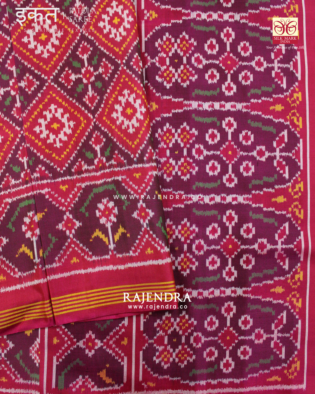 Traditional Panchanda Bhat Pink Semi Double Ikat Rajkot Patola Saree