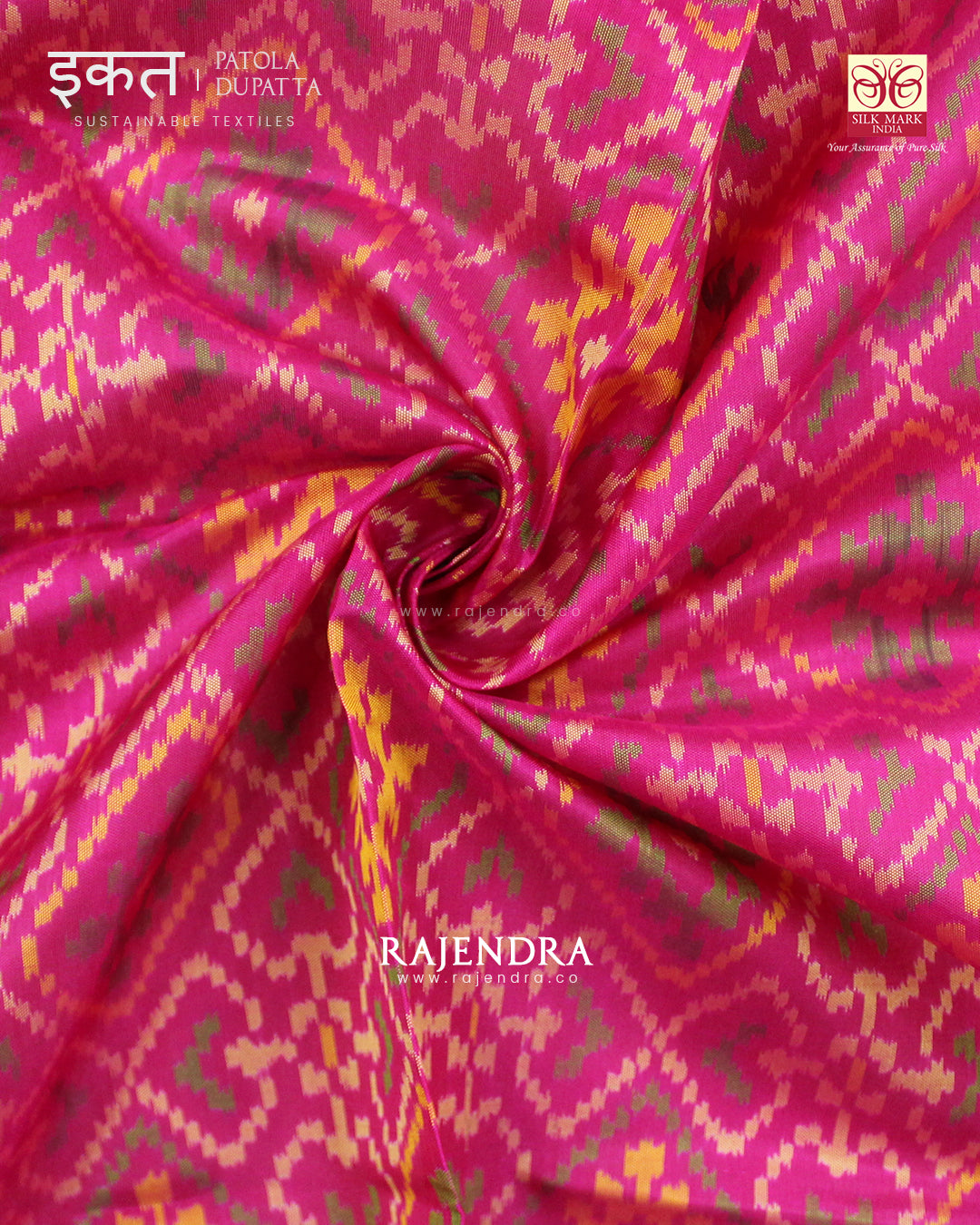 Traditional Panchanda Bhat Pink Single Ikat Rajkot Patola Dupatta