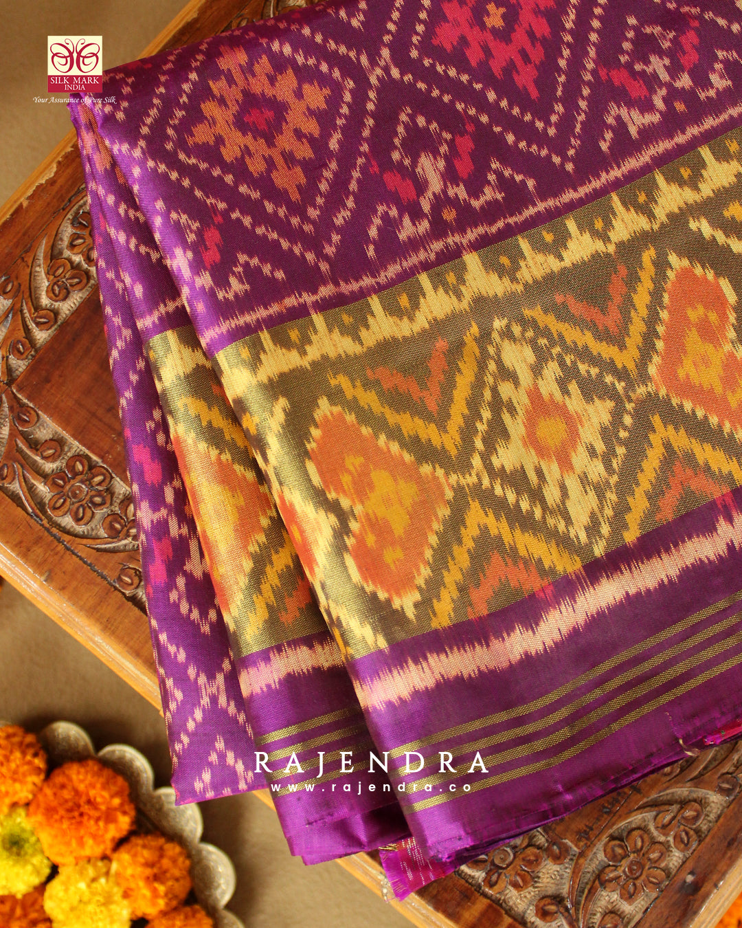 Traditional Panchanda Bhat Purple Single Ikkat Rajkot Patola Saree
