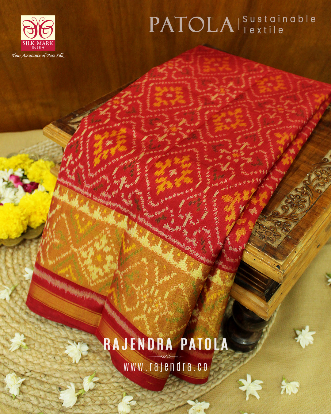 Traditional Panchanda Bhat Single Ikat Rajkot Patola Saree