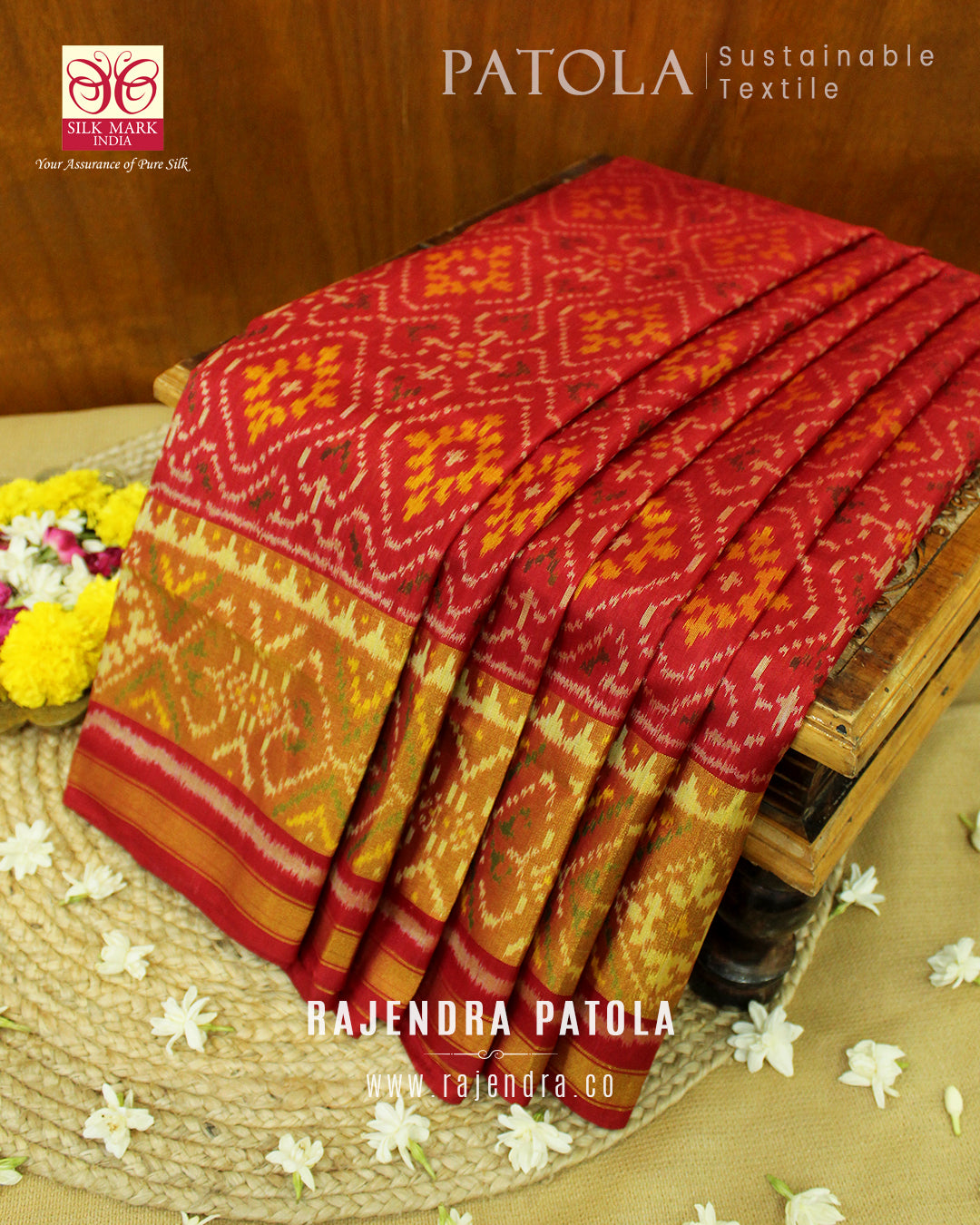 Traditional Panchanda Bhat Single Ikat Rajkot Patola Saree