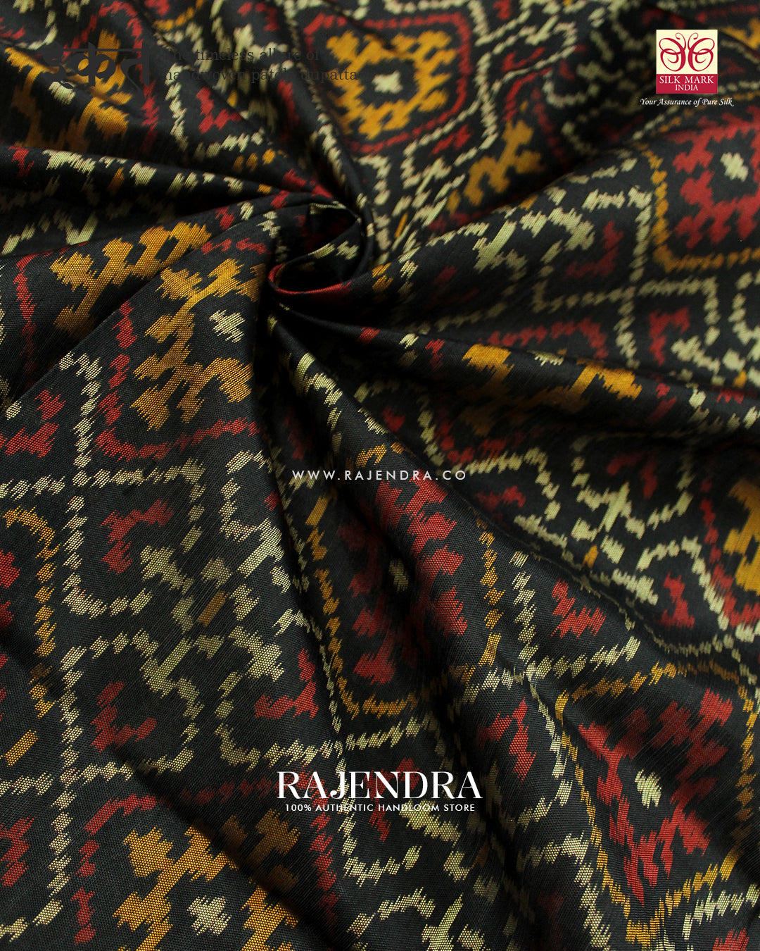 Traditional Panchanda Black Rajkot Patola Dupatta