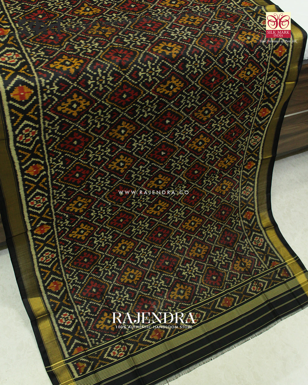 Traditional Panchanda Black Rajkot Patola Dupatta