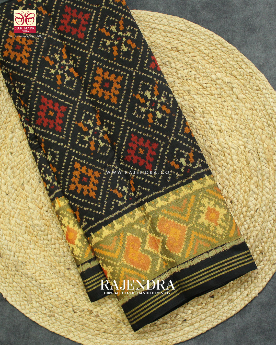 Traditional Panchanda Bhat Black Single Ikat Rajkot Patola Saree