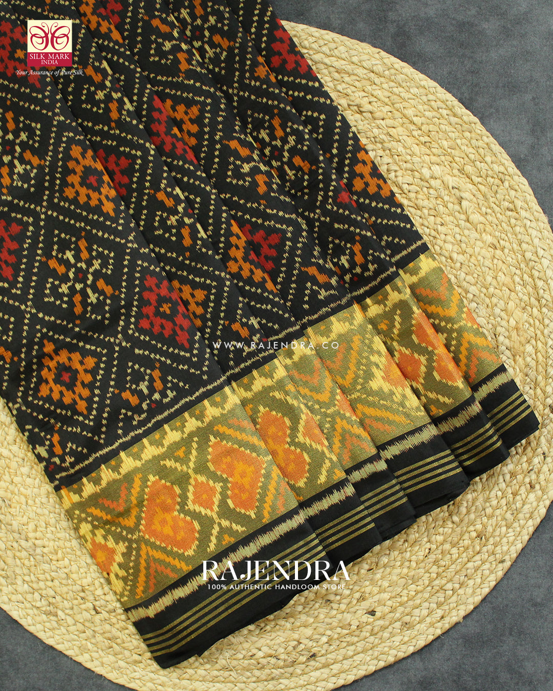 Traditional Panchanda Bhat Black Single Ikat Rajkot Patola Saree