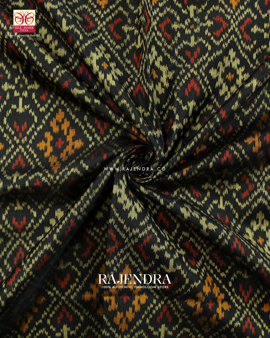 Traditional Panchanda Design Black Single Ikat Rajkot Patola Saree