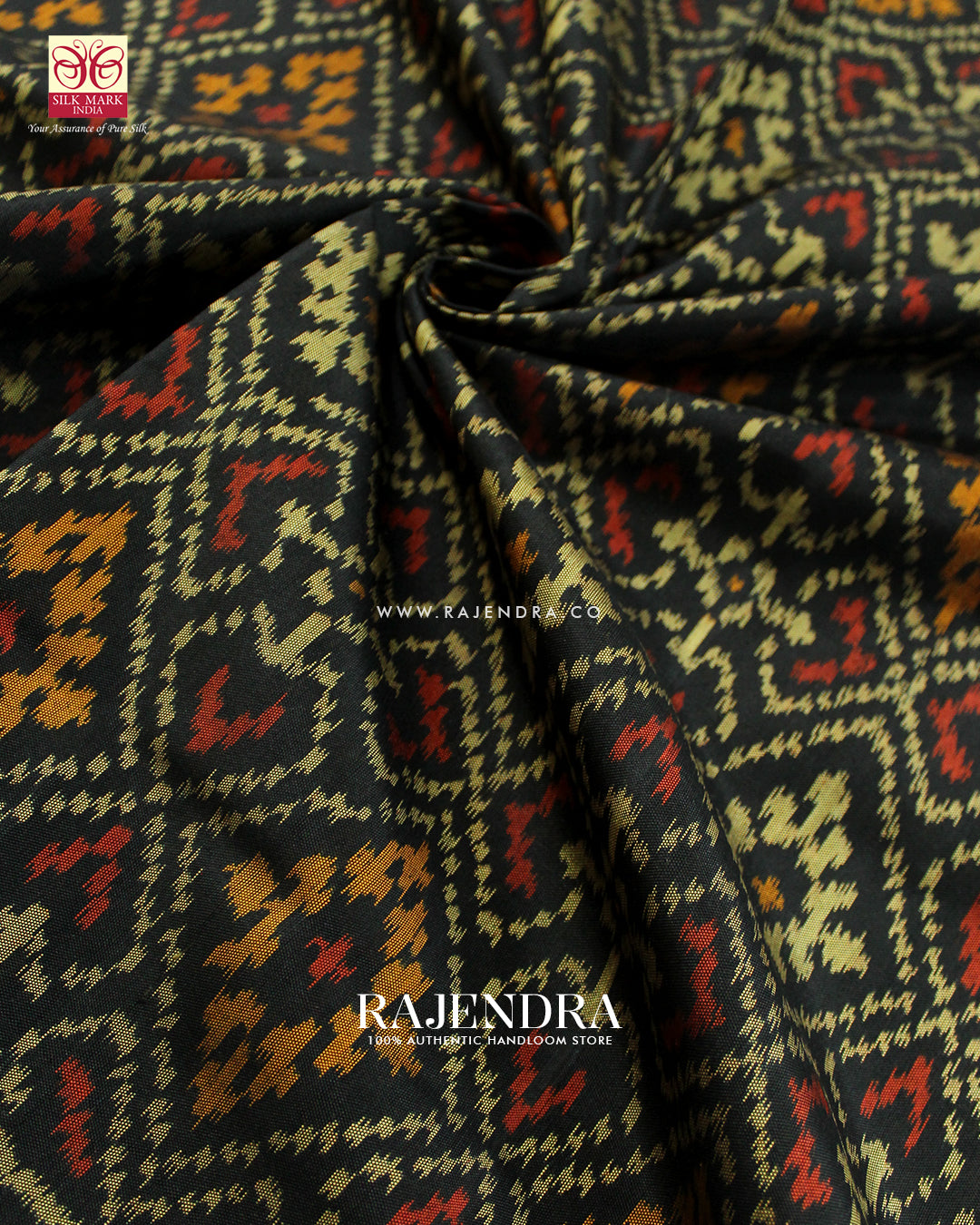 Traditional Panchanda Design Black Single Ikat Rajkot Patola Saree