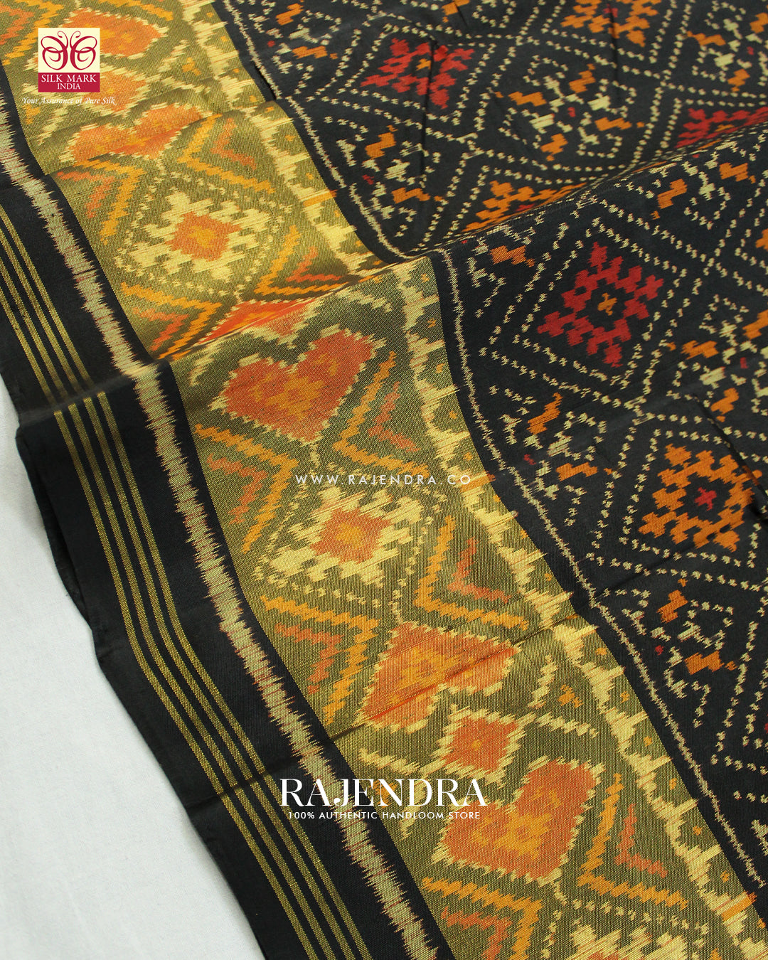 Traditional Panchanda Bhat Black Single Ikat Rajkot Patola Saree
