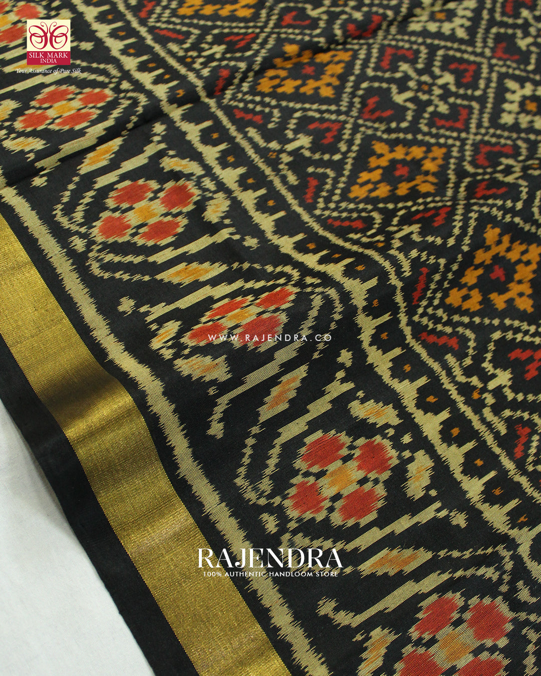 Traditional Panchanda Design Black Single Ikat Rajkot Patola Saree