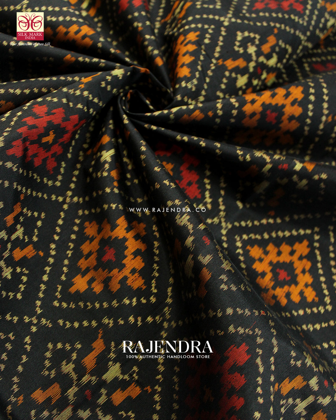Traditional Panchanda Bhat Black Single Ikat Rajkot Patola Saree