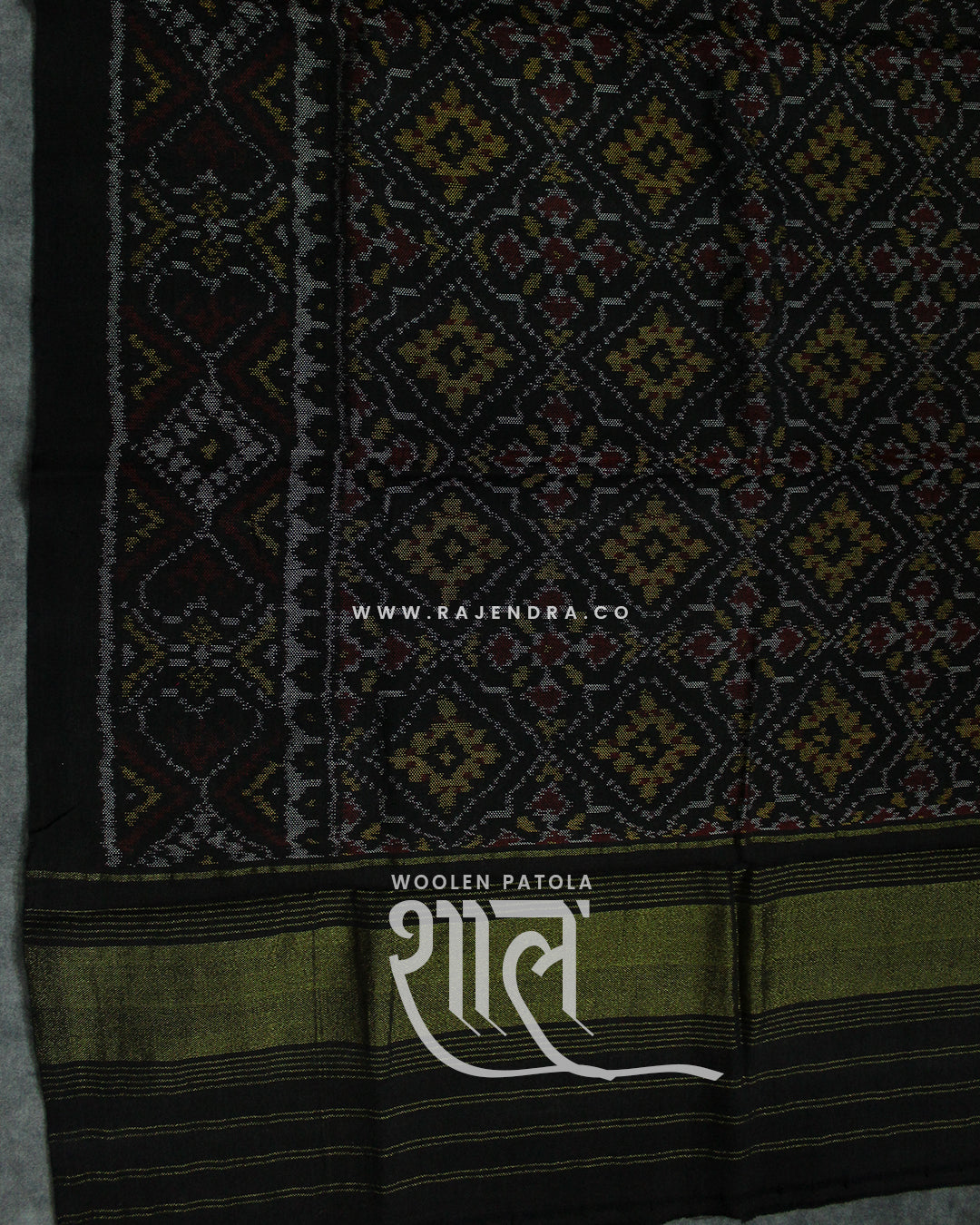 Handwoven Panchanda Design Black Woolen Patola Shawls