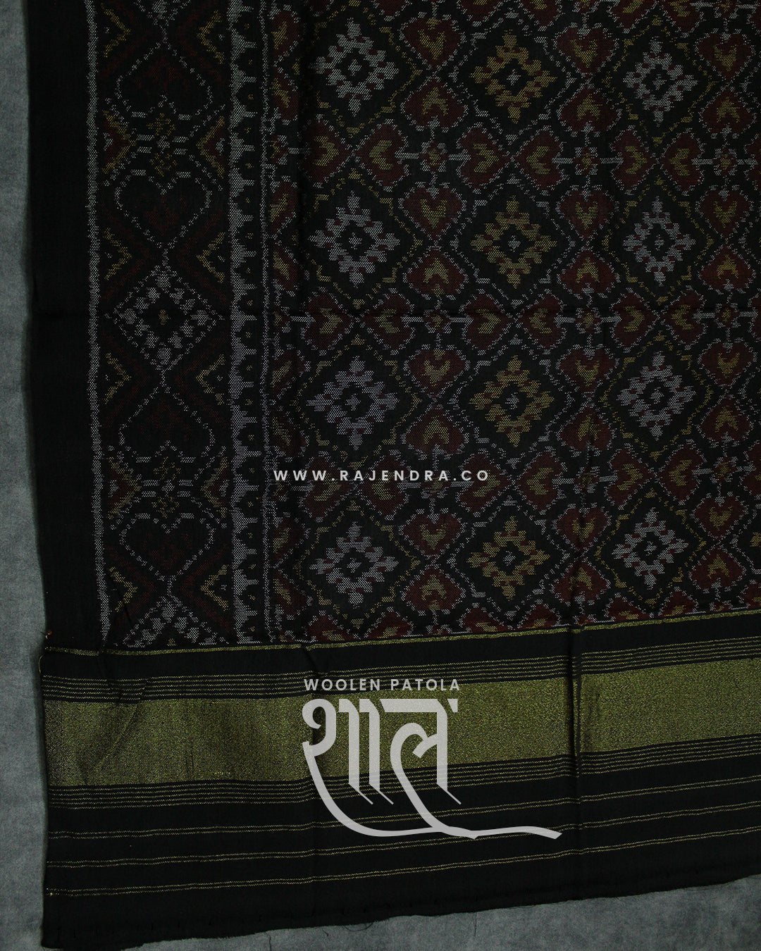 Handwoven Panchanda Design Black Woolen Patola Shawls