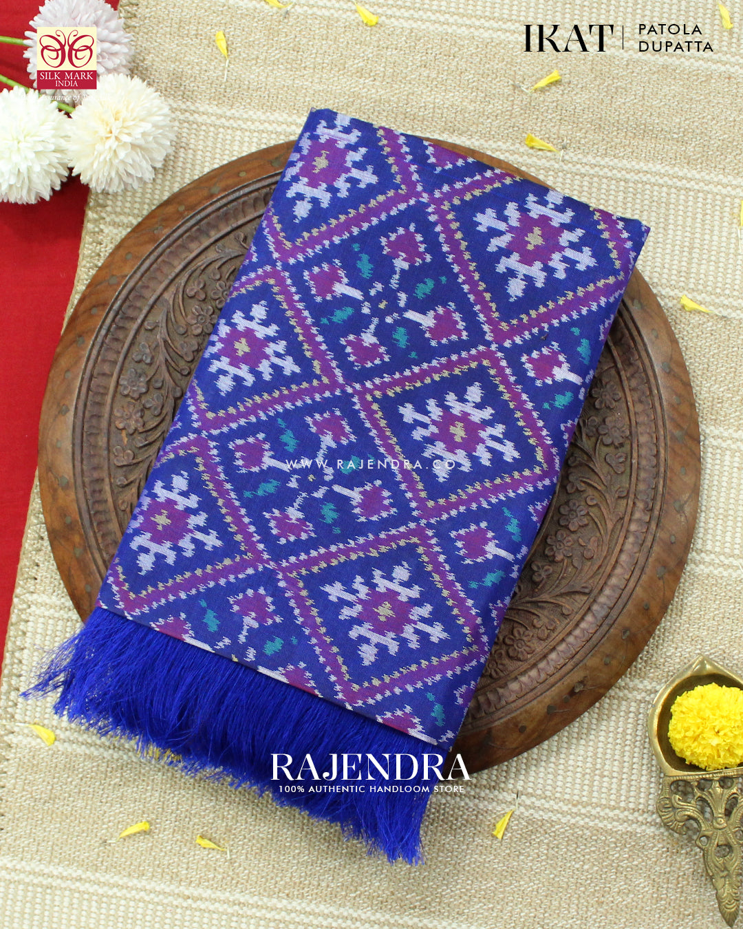Traditional Panchanda Design Blue Ikat Rajkot Patola Dupatta