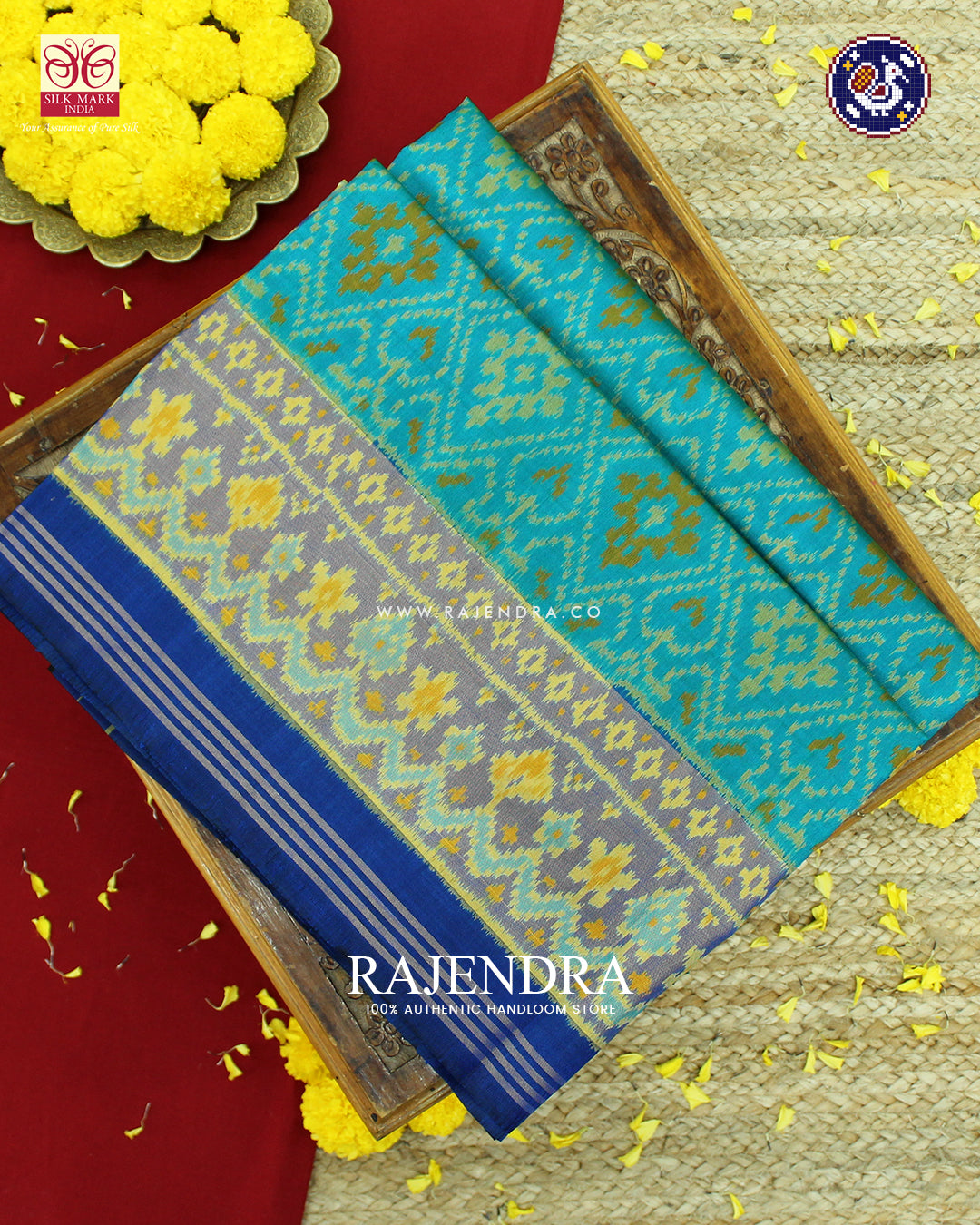 Traditional Panchanda Design Light Blue and Blue Rajkot Patola Saree