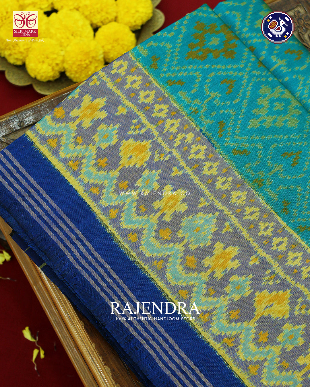 Traditional Panchanda Design Light Blue and Blue Rajkot Patola Saree