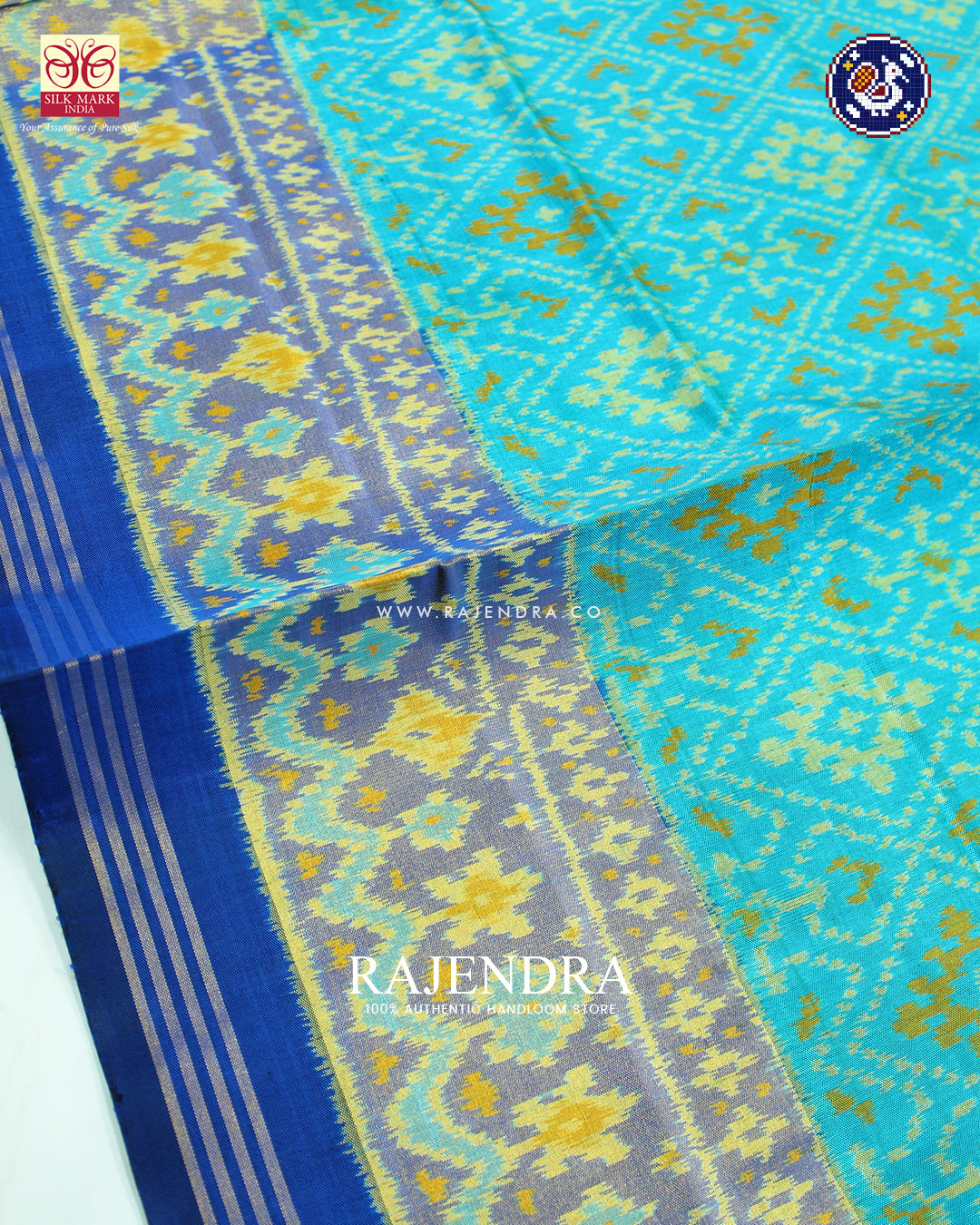 Traditional Panchanda Design Light Blue and Blue Rajkot Patola Saree