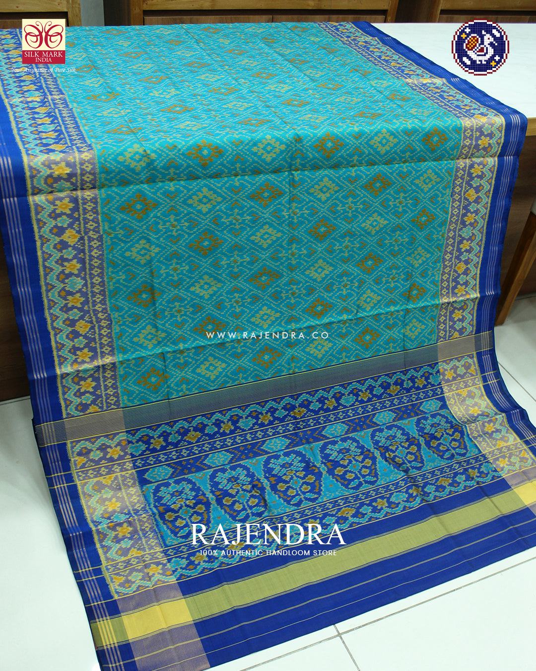 Traditional Panchanda Design Light Blue and Blue Rajkot Patola Saree
