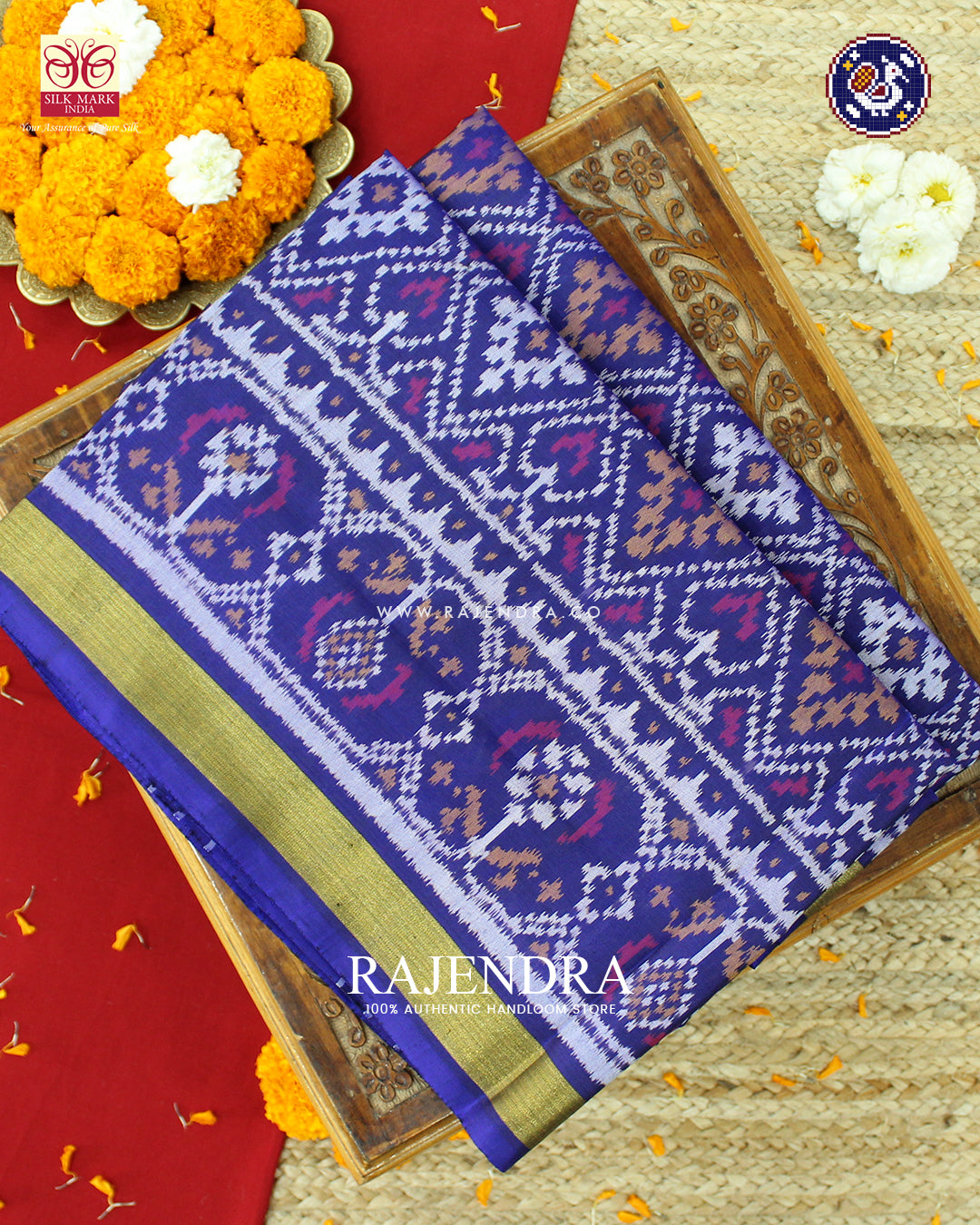 Traditional Panchanda Design Blue Rajkot Patola Saree