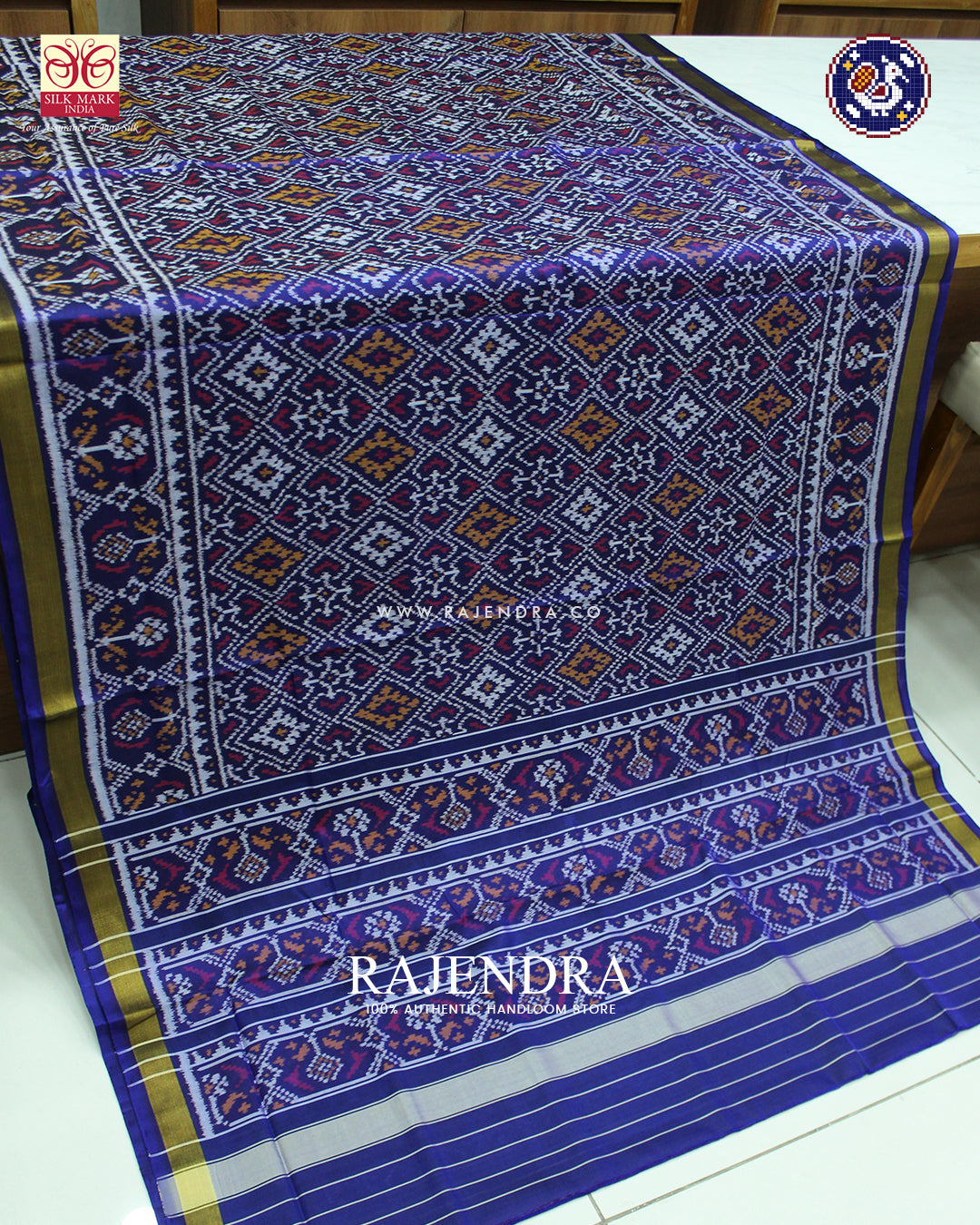 Traditional Panchanda Design Blue Rajkot Patola Saree