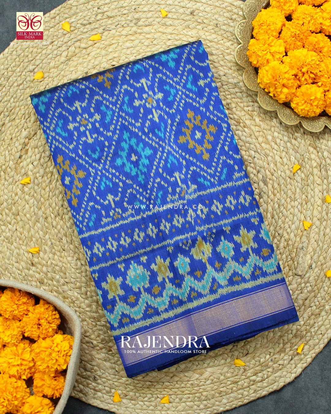 Traditional Panchanda Design Blue Single Ikat Rajkot Patola Saree