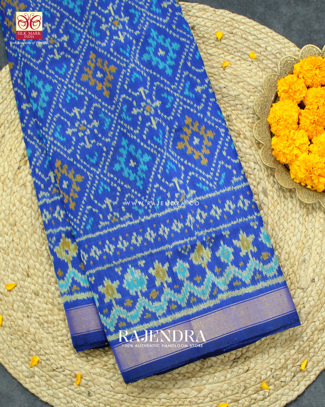 Traditional Panchanda Design Blue Single Ikat Rajkot Patola Saree
