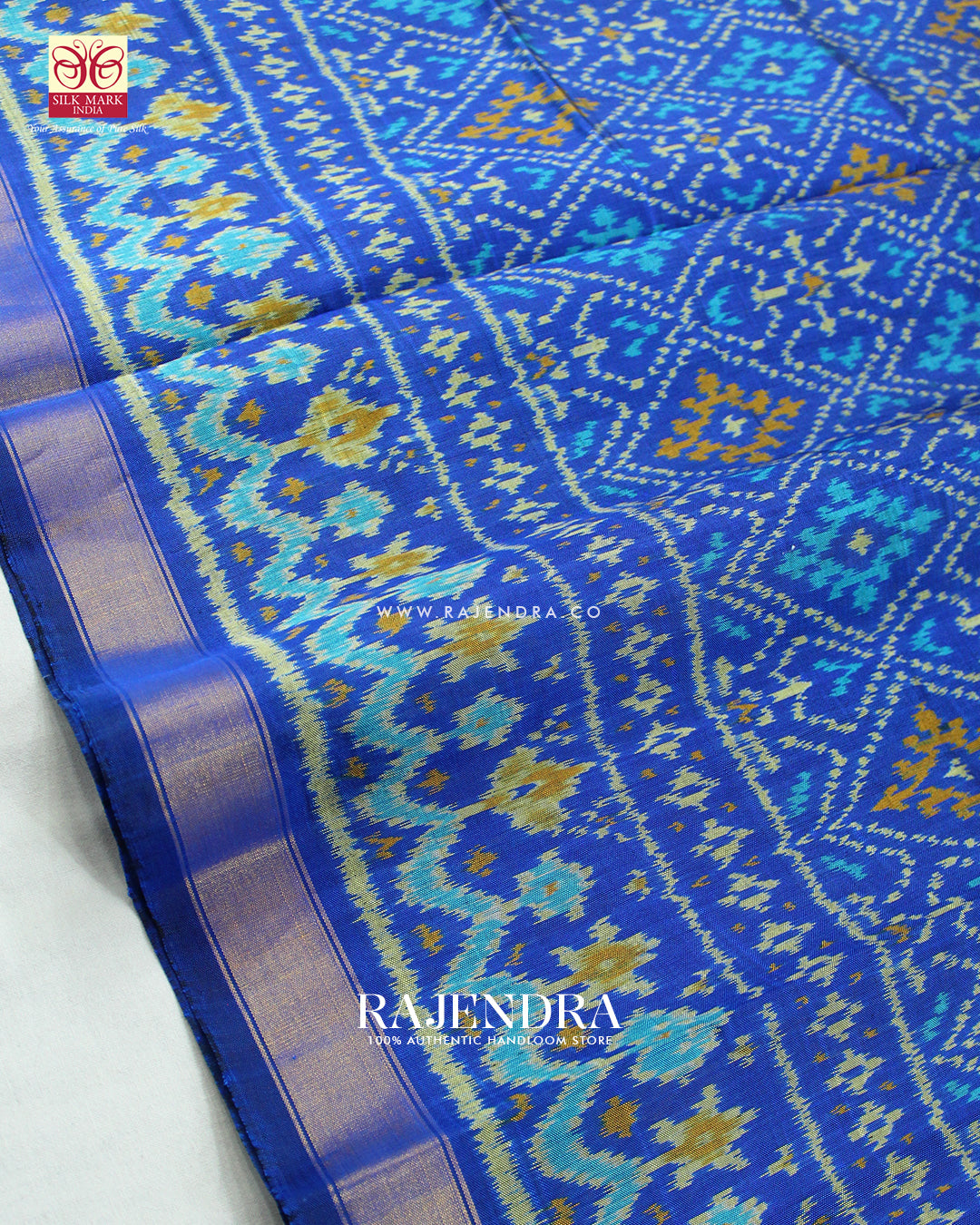 Traditional Panchanda Design Blue Single Ikat Rajkot Patola Saree