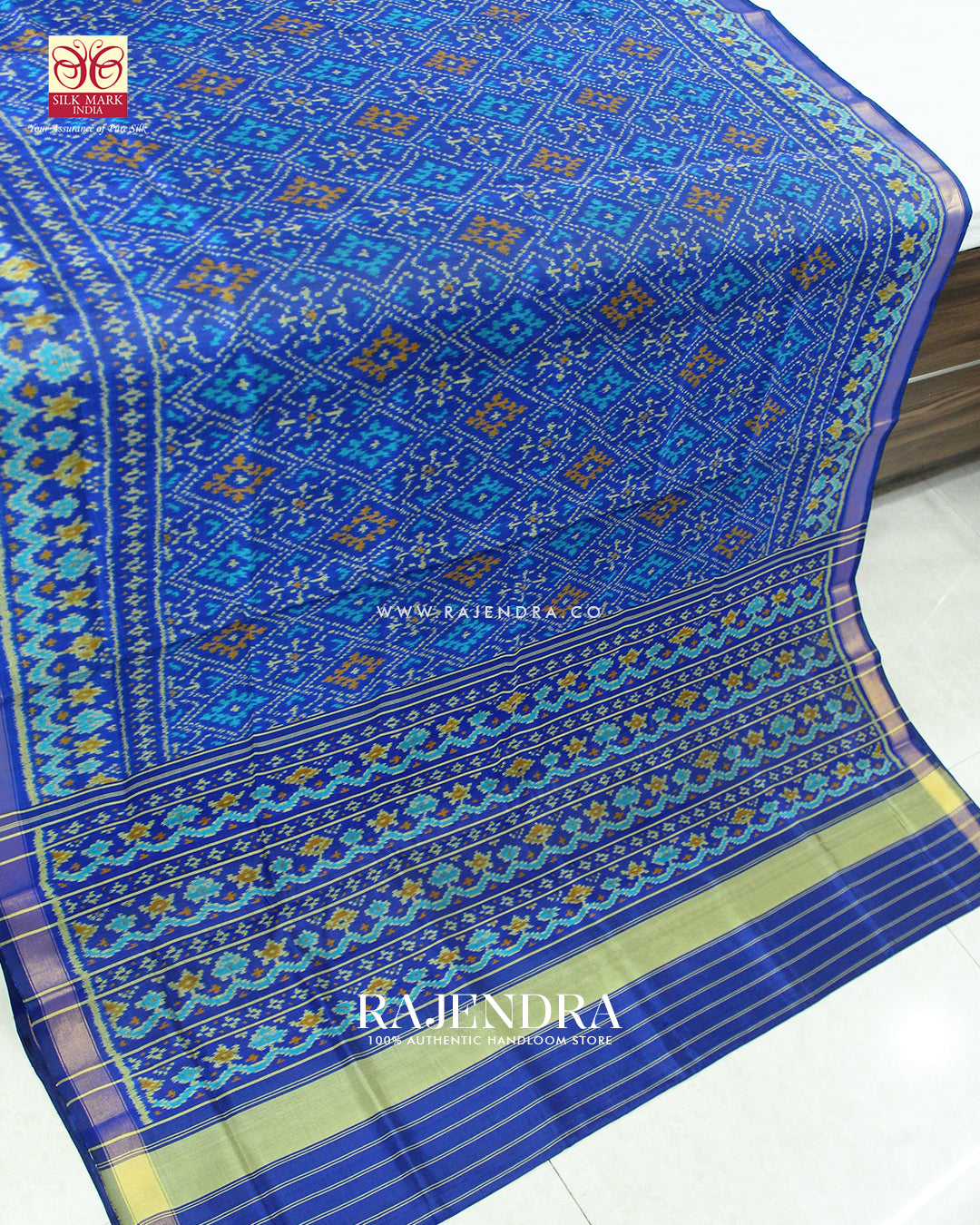 Traditional Panchanda Design Blue Single Ikat Rajkot Patola Saree
