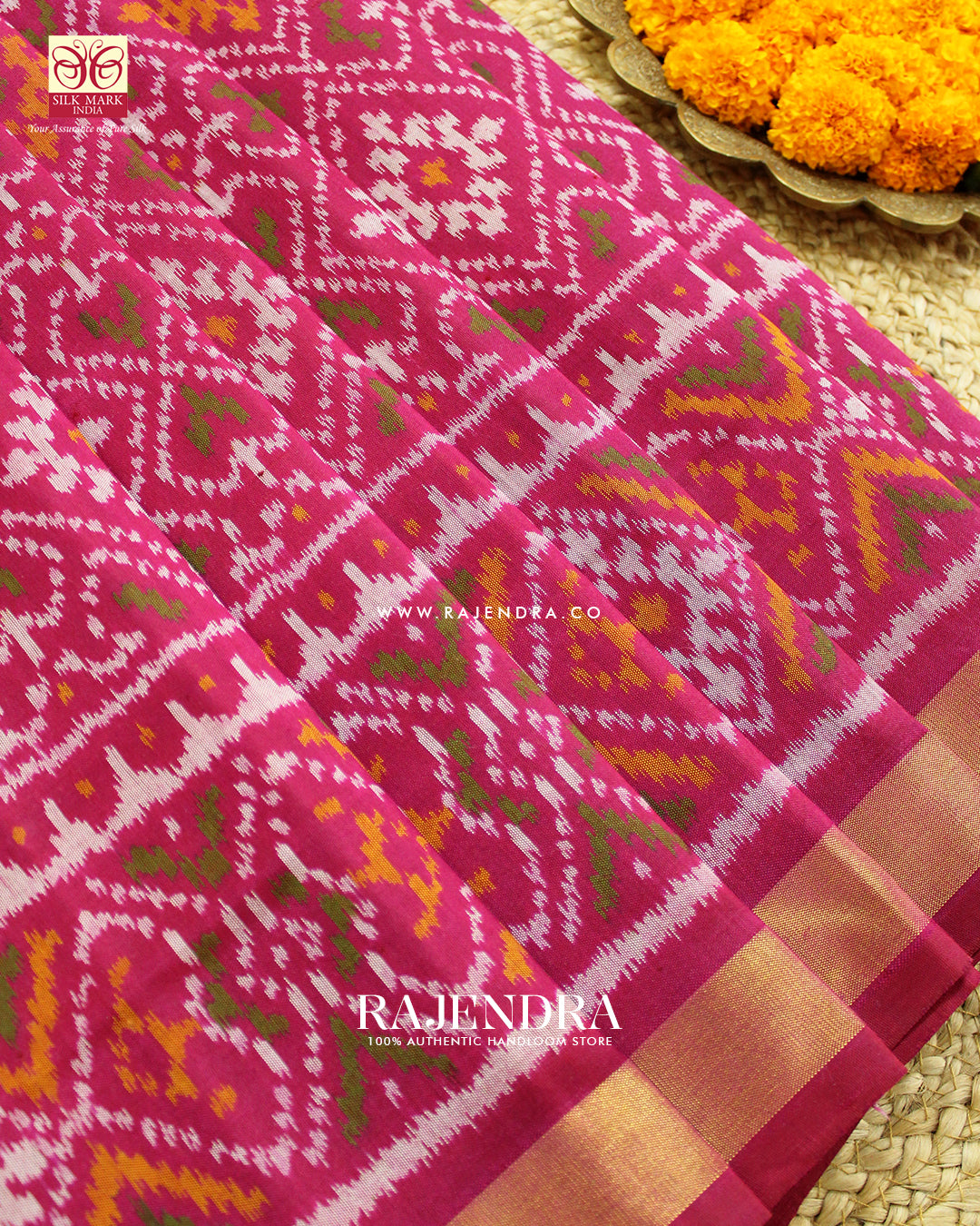 Traditional Panchanda Design Dark Pink Single Ikat Rajkot Patola Saree