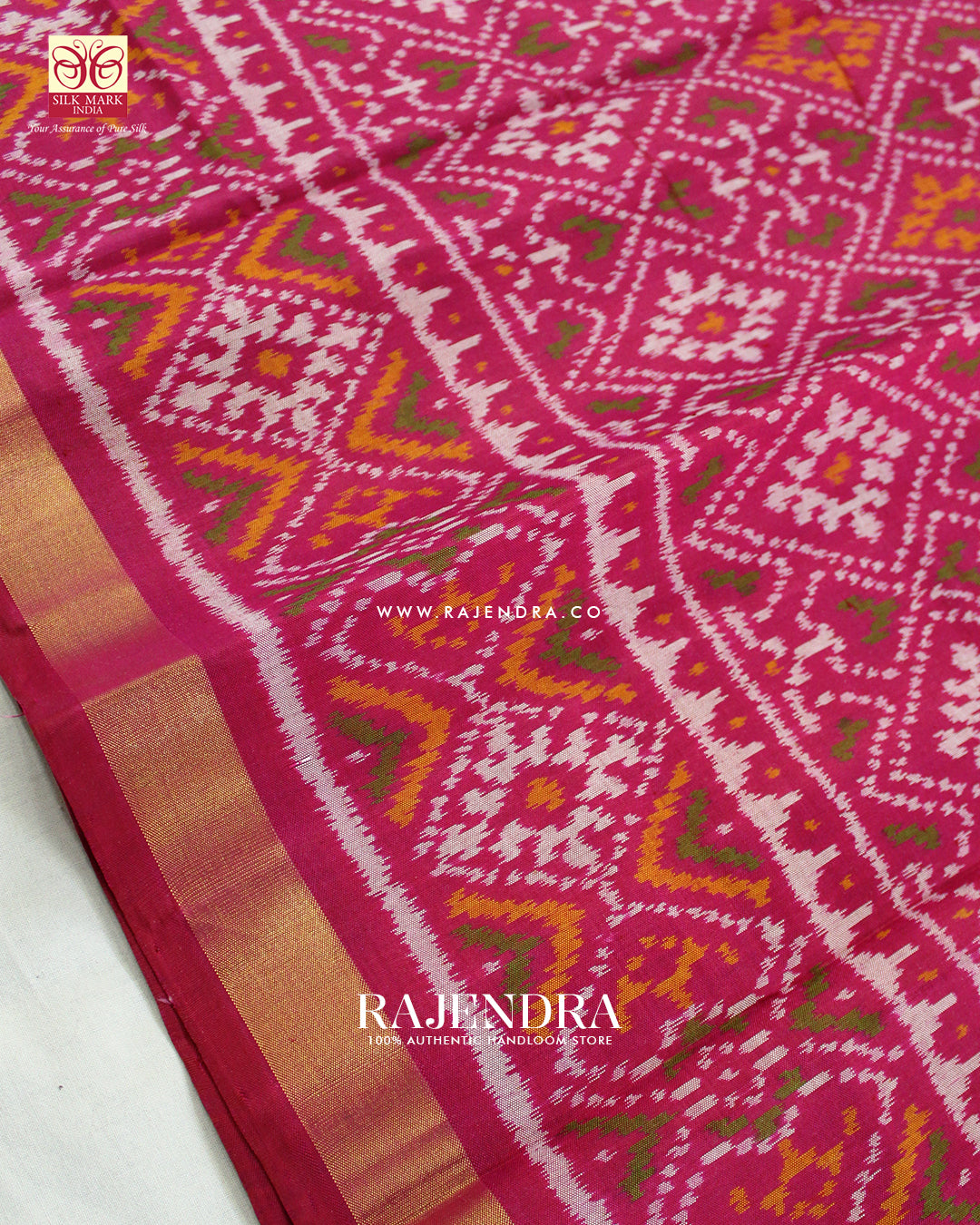 Traditional Panchanda Design Dark Pink Single Ikat Rajkot Patola Saree