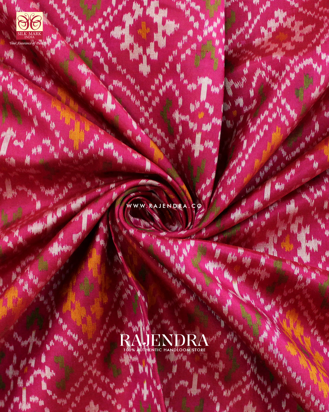 Traditional Panchanda Design Dark Pink Single Ikat Rajkot Patola Saree