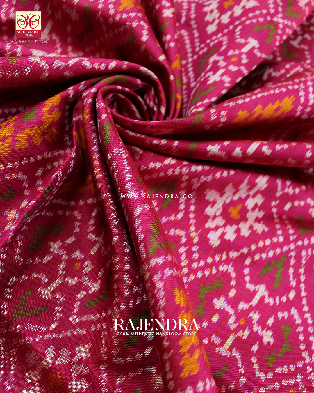 Traditional Panchanda Design Dark Pink Single Ikat Rajkot Patola Saree