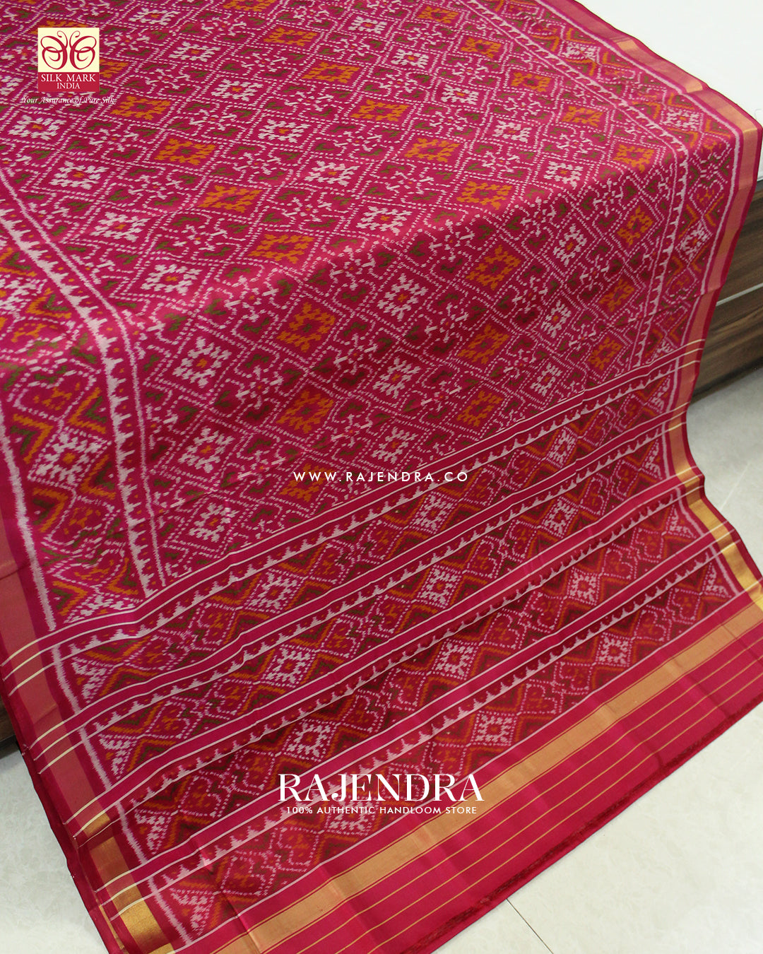 Traditional Panchanda Design Dark Pink Single Ikat Rajkot Patola Saree