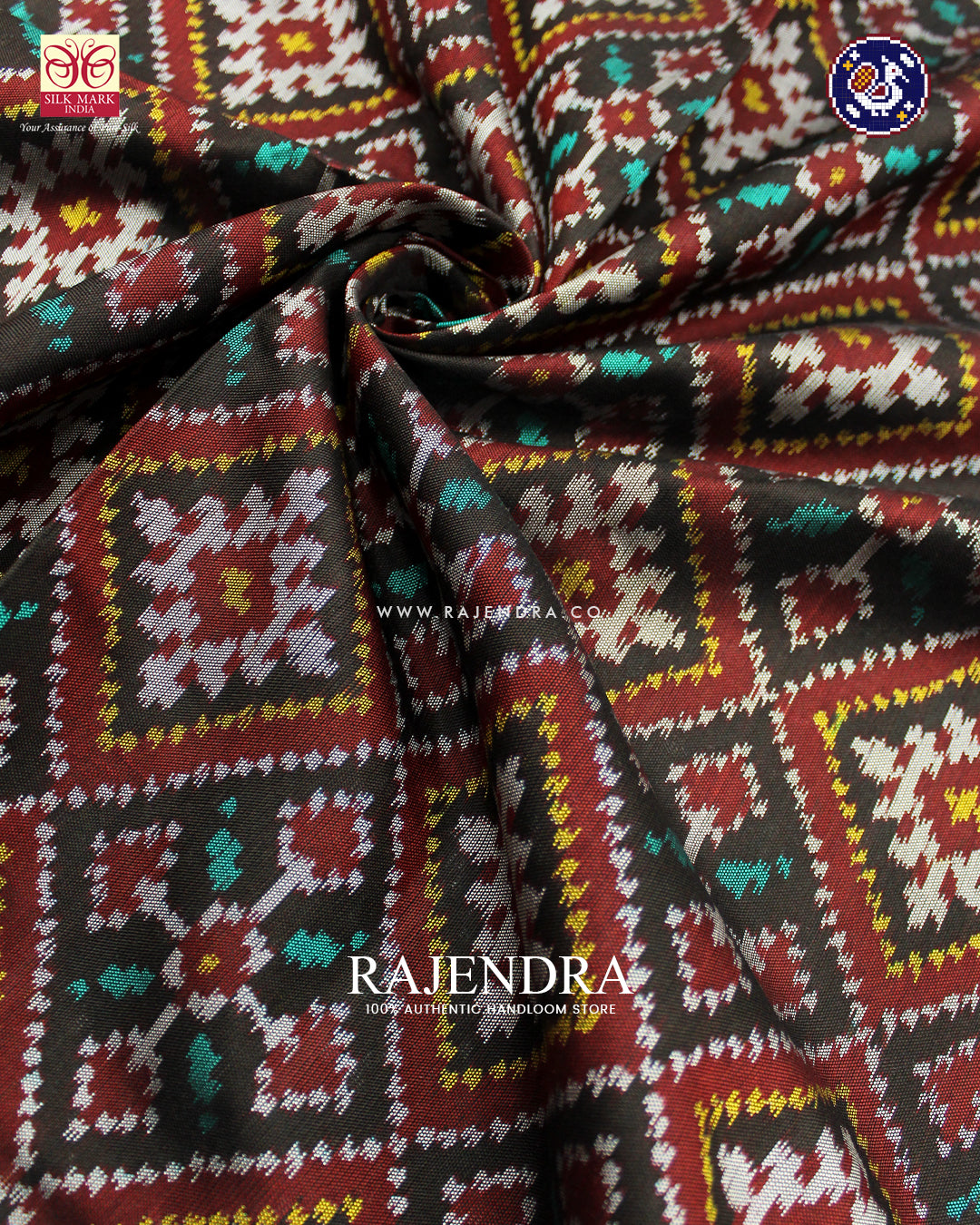 Traditional Panchanda Design Black Ikat Rajkot Patola Saree