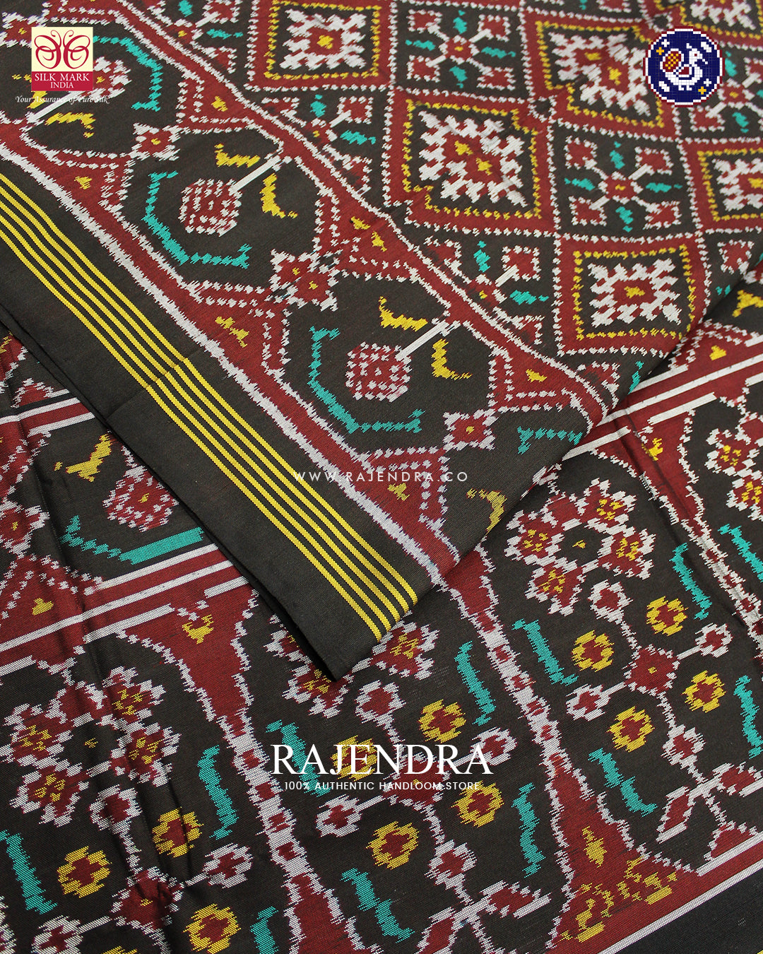 Traditional Panchanda Design Black Ikat Rajkot Patola Saree