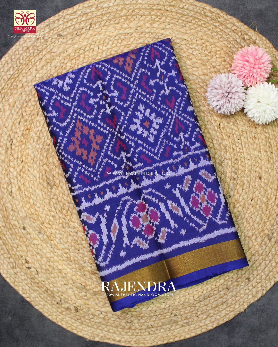 Traditional Panchanda Design Blue Single Ikat Rajkot Patola Saree