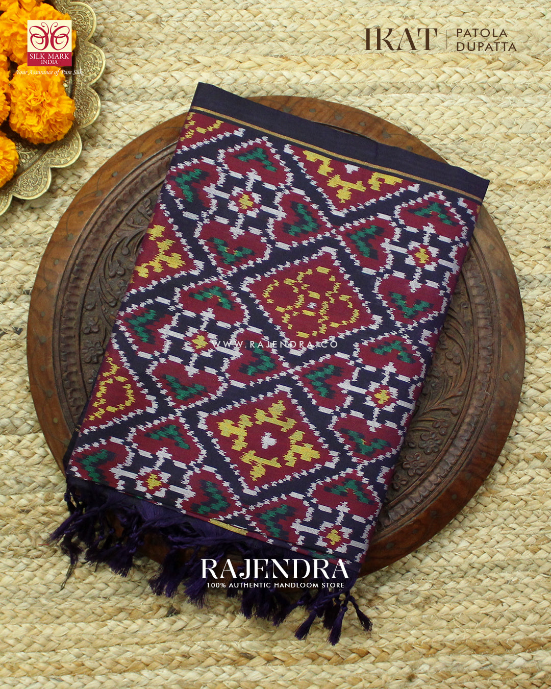 Exclusive Panchanda Design Dark Purple Ikat Rajkot Patola Dupatta