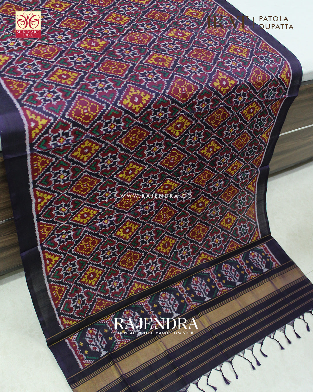 Exclusive Panchanda Design Dark Purple Ikat Rajkot Patola Dupatta