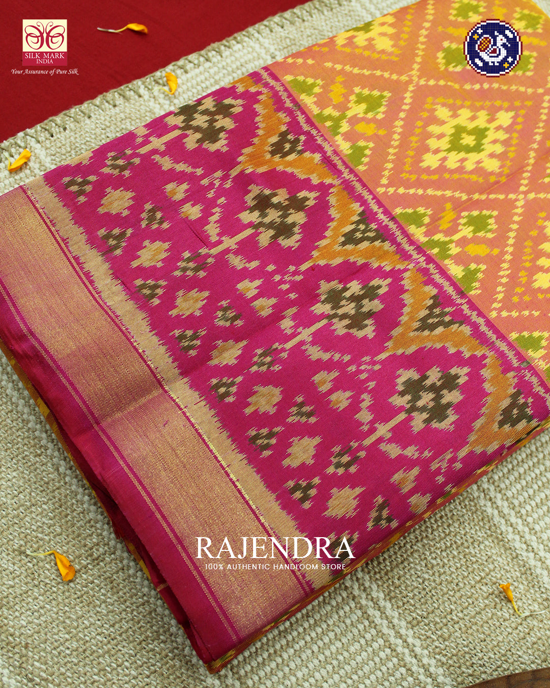 Traditional Panchanda Design Peach Pink Rajkot Patola Saree