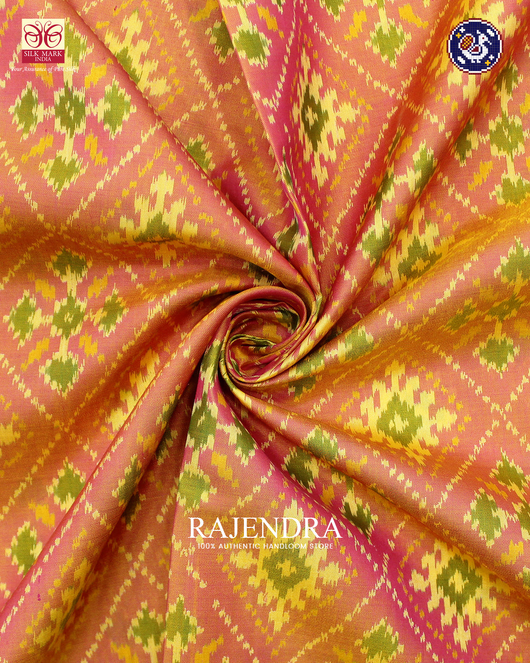 Traditional Panchanda Design Peach Pink Rajkot Patola Saree