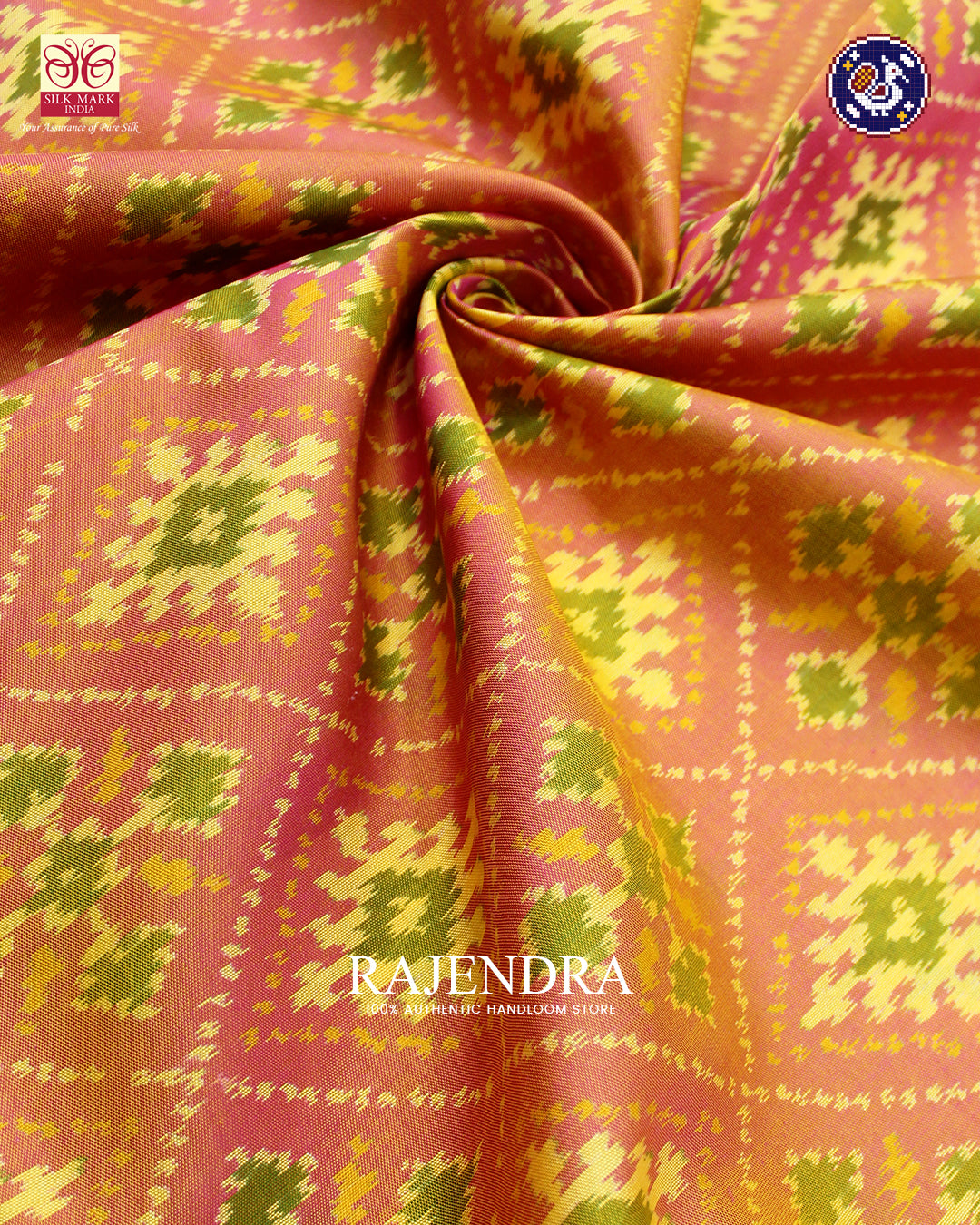 Traditional Panchanda Design Peach Pink Rajkot Patola Saree