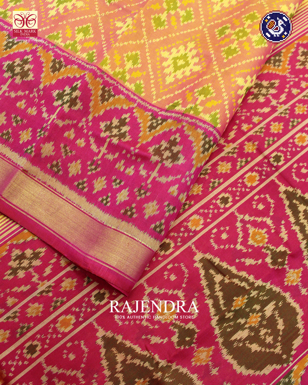Traditional Panchanda Design Peach Pink Rajkot Patola Saree