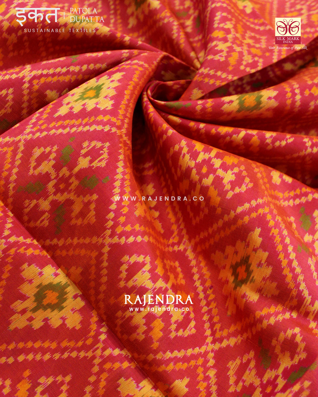 Traditional Panchanda Design Peach Single Ikat Rajkot Patola Dupatta