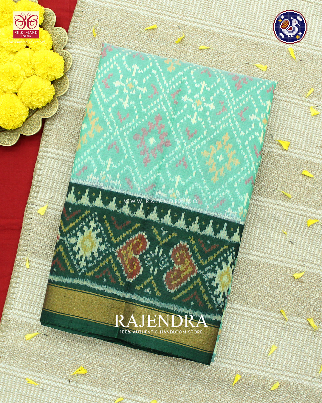 Traditional Panchanda Design Green and Pista Rajkot Patola Saree