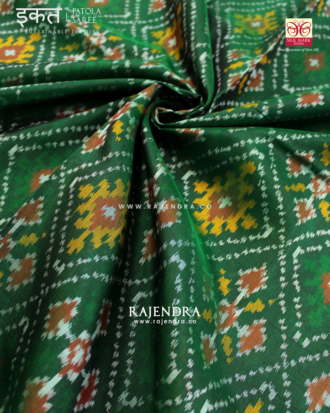 Traditional Panchanda Design Red Green Single Ikat Rajkot Patola Saree